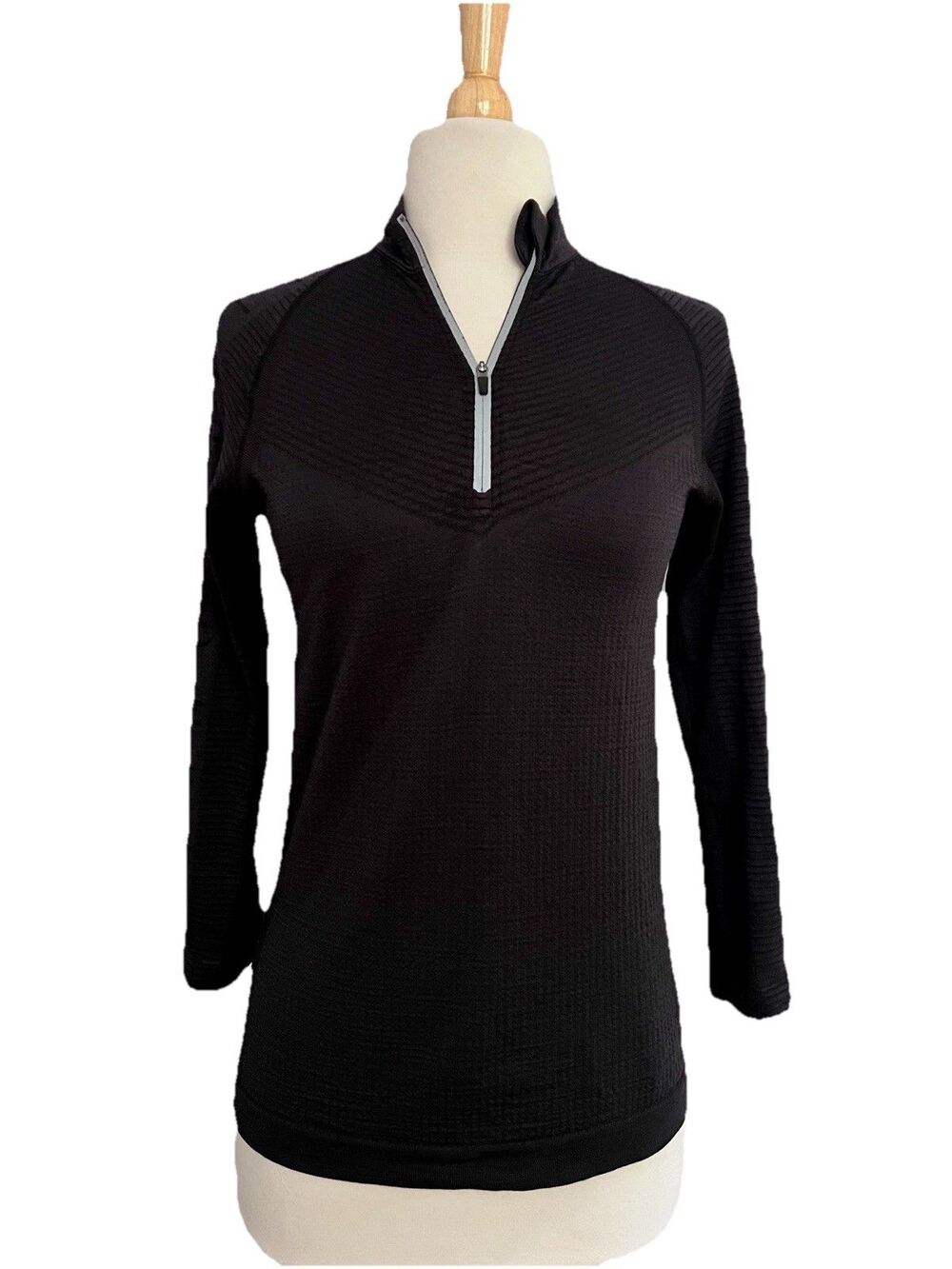 Nike Running Womens Sz XS Black Long Sleeve Quarter Zip Shirt Wool Blend